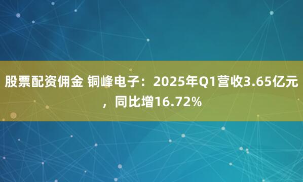 股票配资佣金 铜峰电子：2025年Q1营收3.65亿元，同比增16.72%